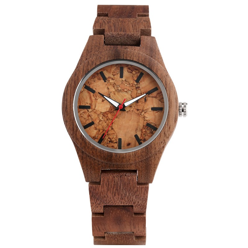 Natural Walnut Wood Watch for Ladies Quartz Wooden Band Bracelet Wristwatches