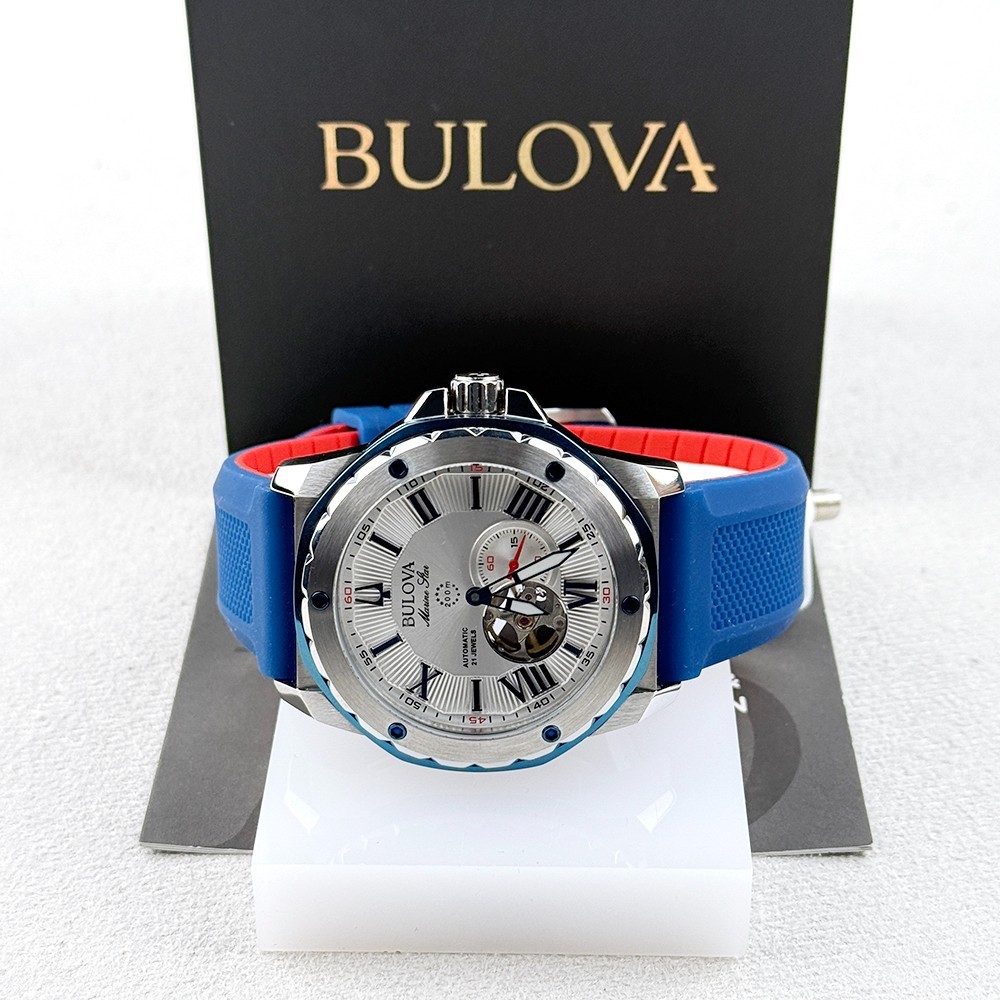 Bulova Men’s Marine Star White Dial Rubber Strap Automatic Watch 98A225