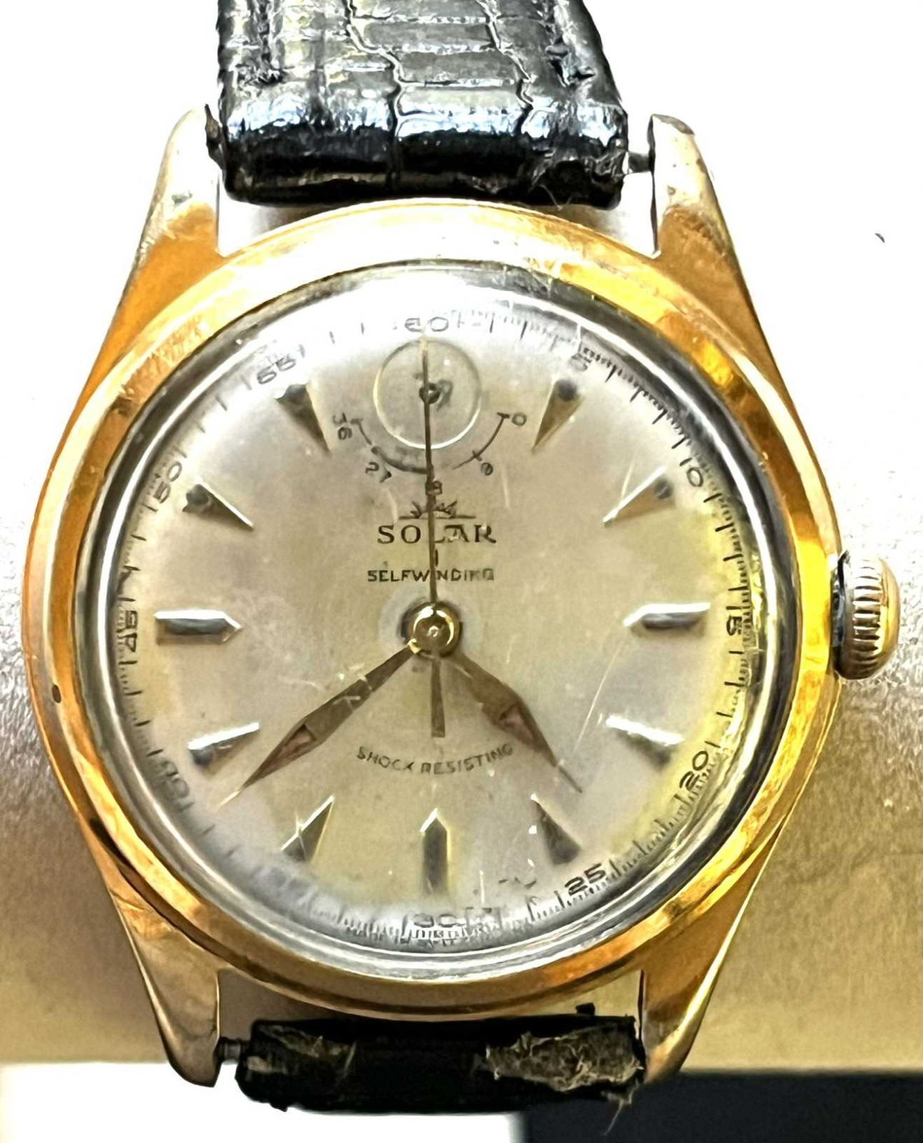 VINTAGE RARE 1960’s SOLAR BRAND POWER RESERVE AUTOMATIC GALLET MEN’S WATCH RUNS