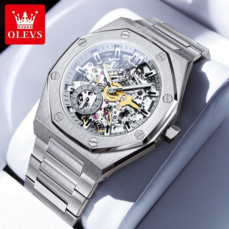 Automatic Mechanical Waterproof Luxury OLEVS Watch Men Skeleton Men’s Strap