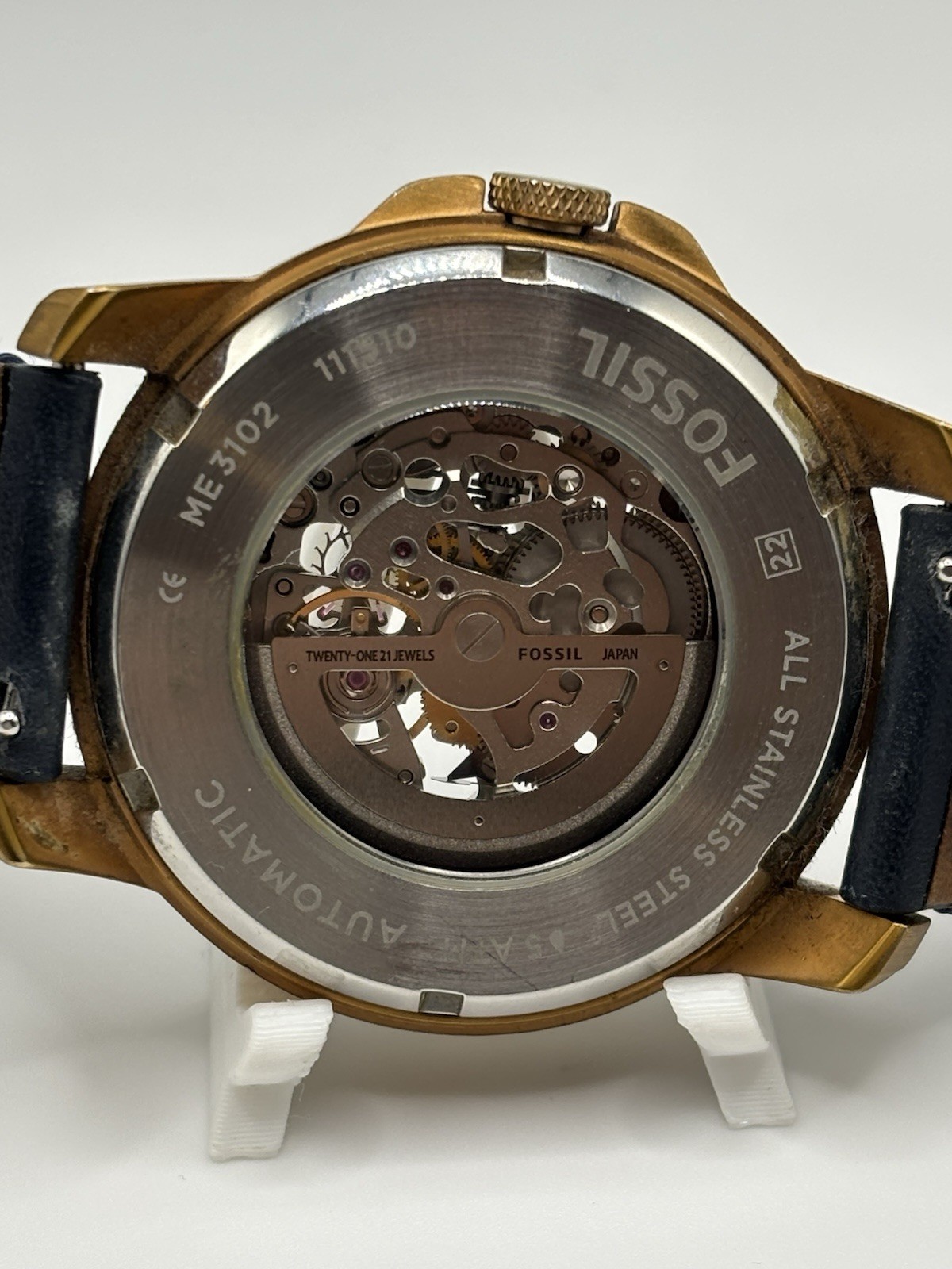 FOSSIL Grant Automatic Skeleton Watch ME3102 Mens 44mm Leather wrist 20cm