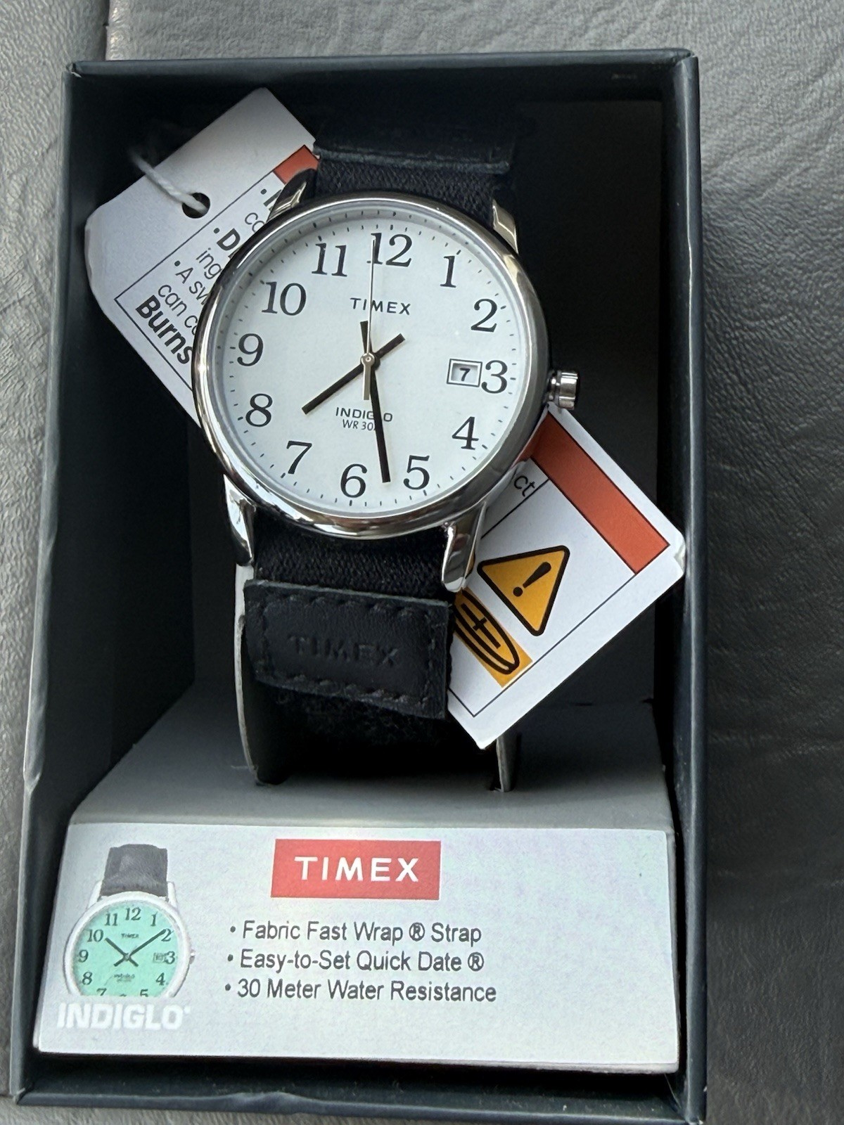 Timex Men’s Easy Reader Watch White/Silver, 35mm, Black Nylon Band (NWB)