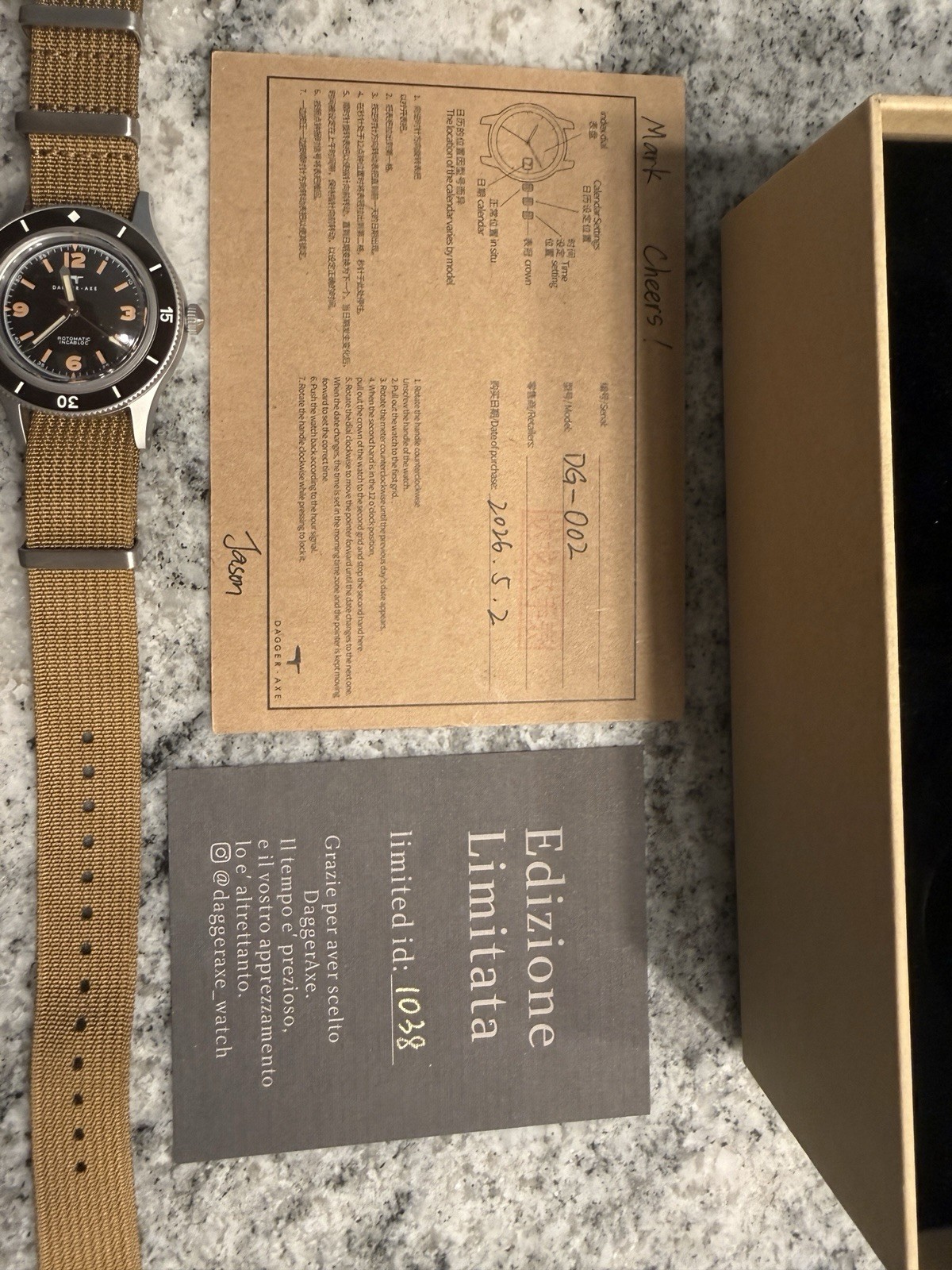 DAGGER-AXE Limited Edition 39mm Automatic Diver Black Dial 200m, Box & Papers