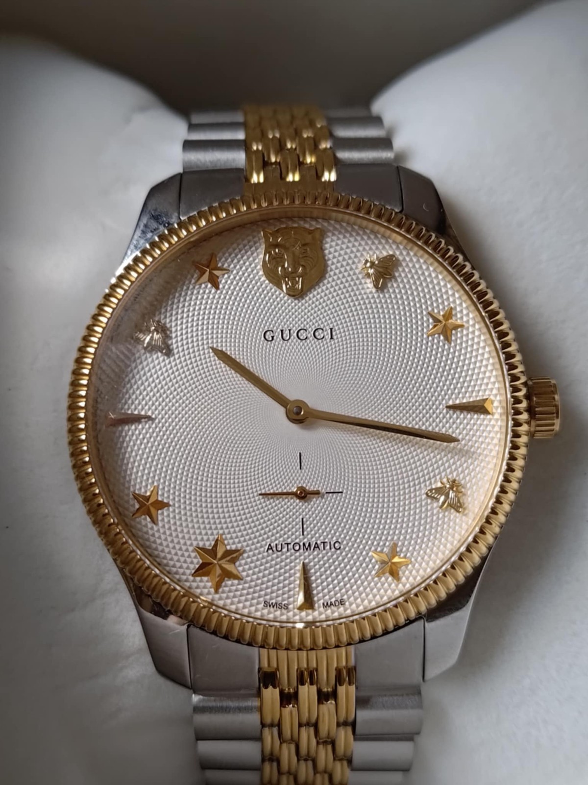 Gucci G-Timeless Automatic 40mm Two Tone Silver/Gold Bracelet Watch YA126356
