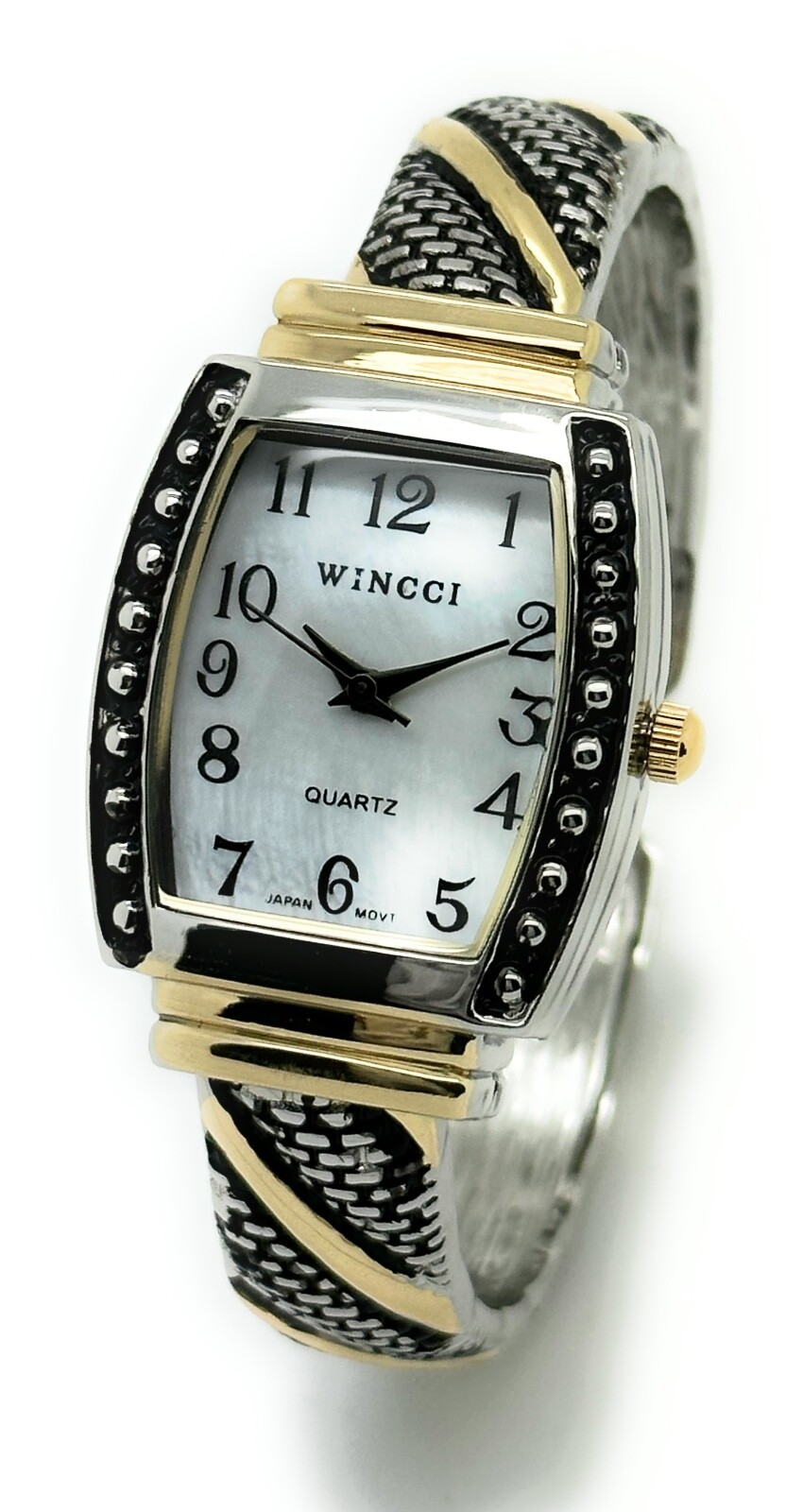 Wincci Ladies Square Case Textured Metal Bangle Cuff Fashion Analog Quartz Watch