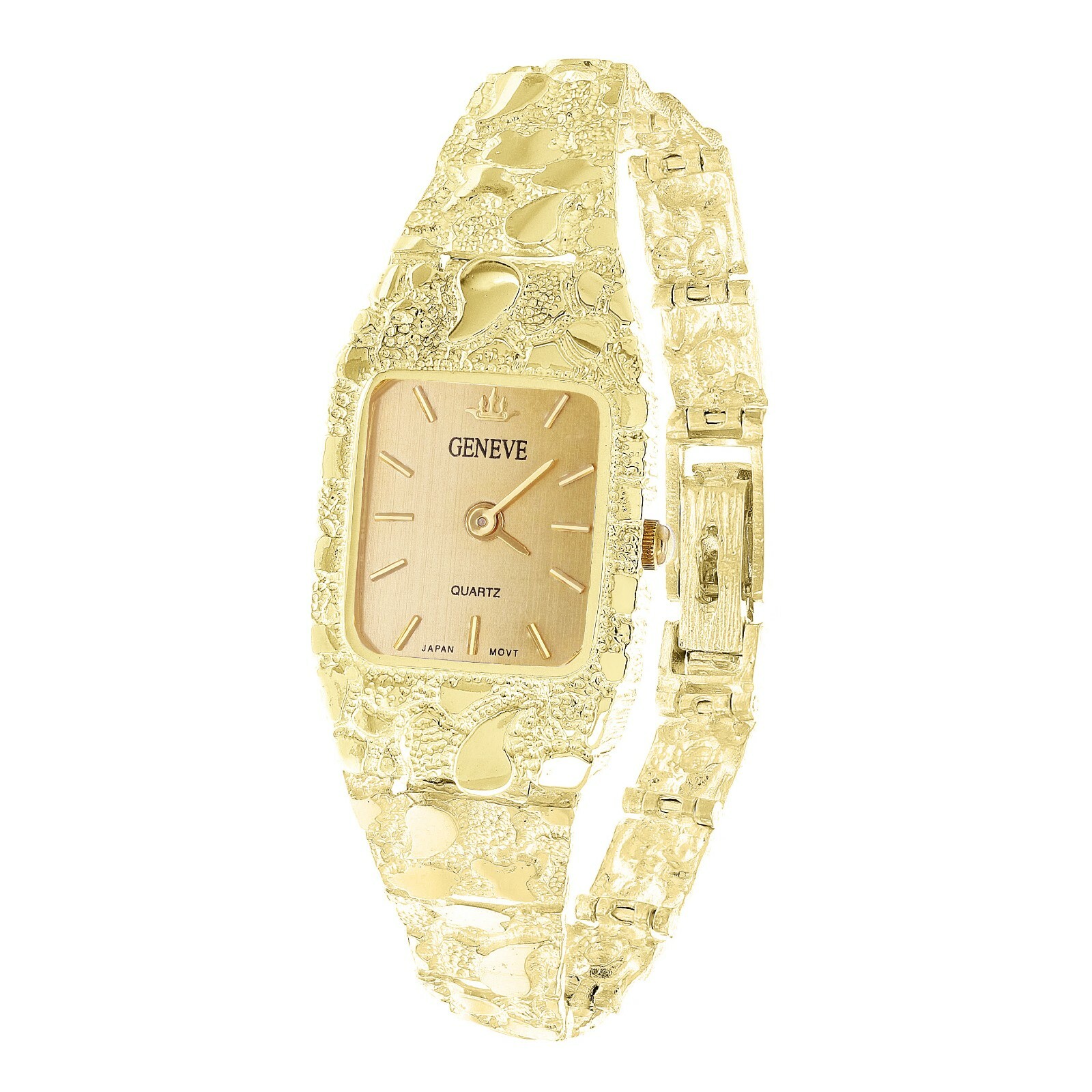 Women 14k Yellow Gold Solid Nugget Bracelet Link Wrist Band Geneve Watch 7″ 29g