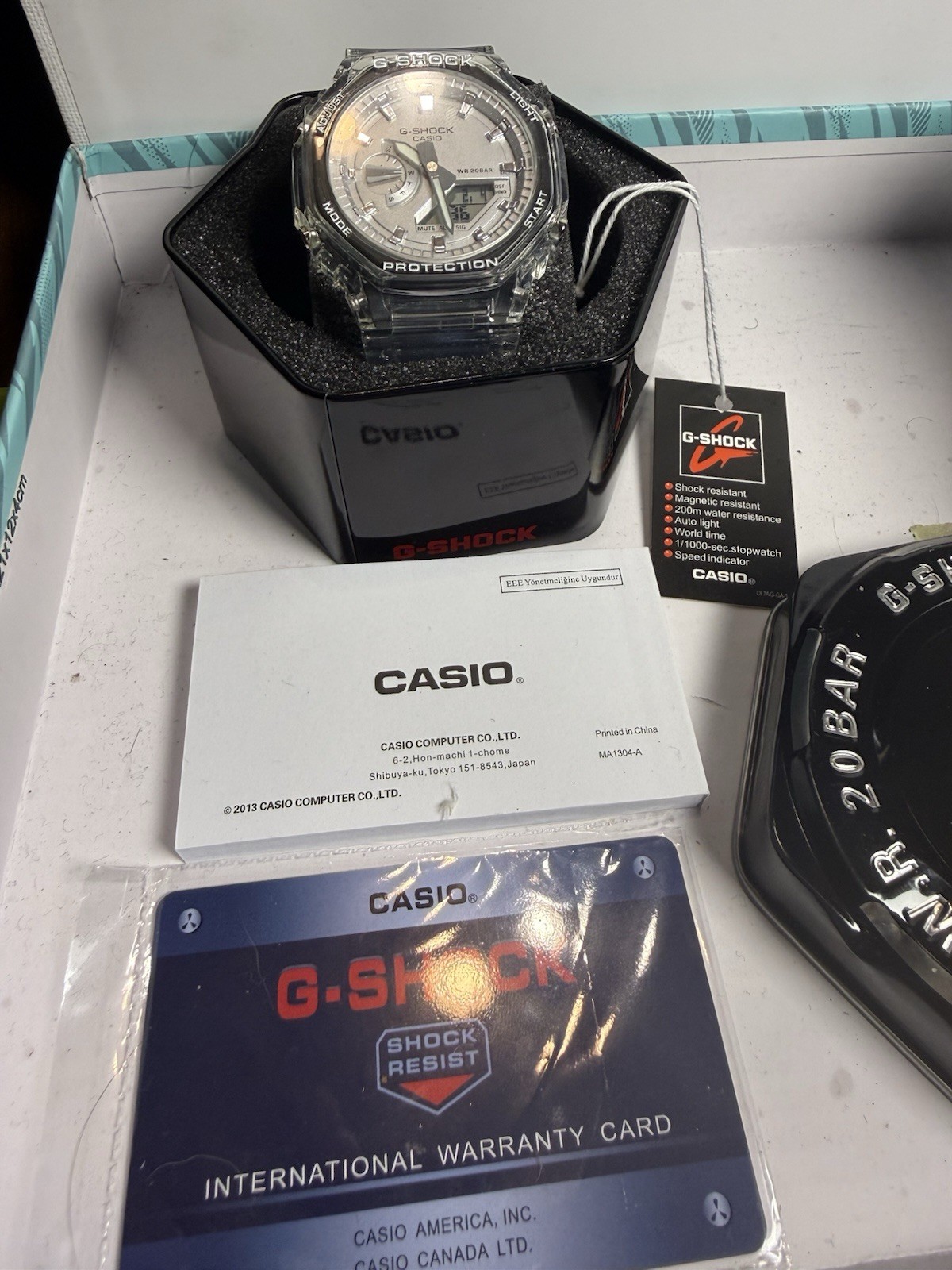Casio G-SHOCK Clear Analog-Digital Quartz Resin Watch Silver Dial 200m w/ Box