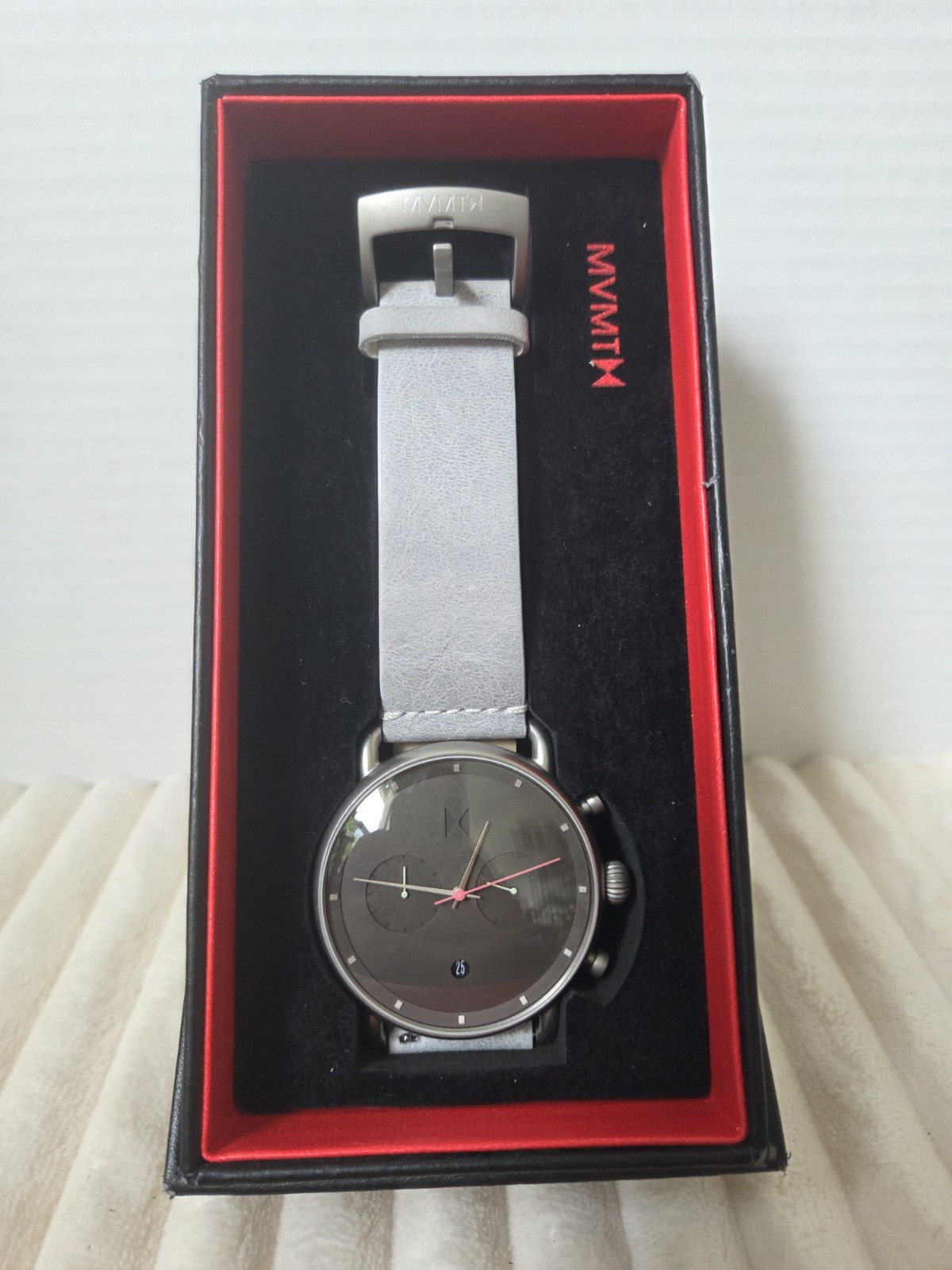 MVMT Blacktop Silver Leather Band 47mm Miyota Movemant Men’s Watch