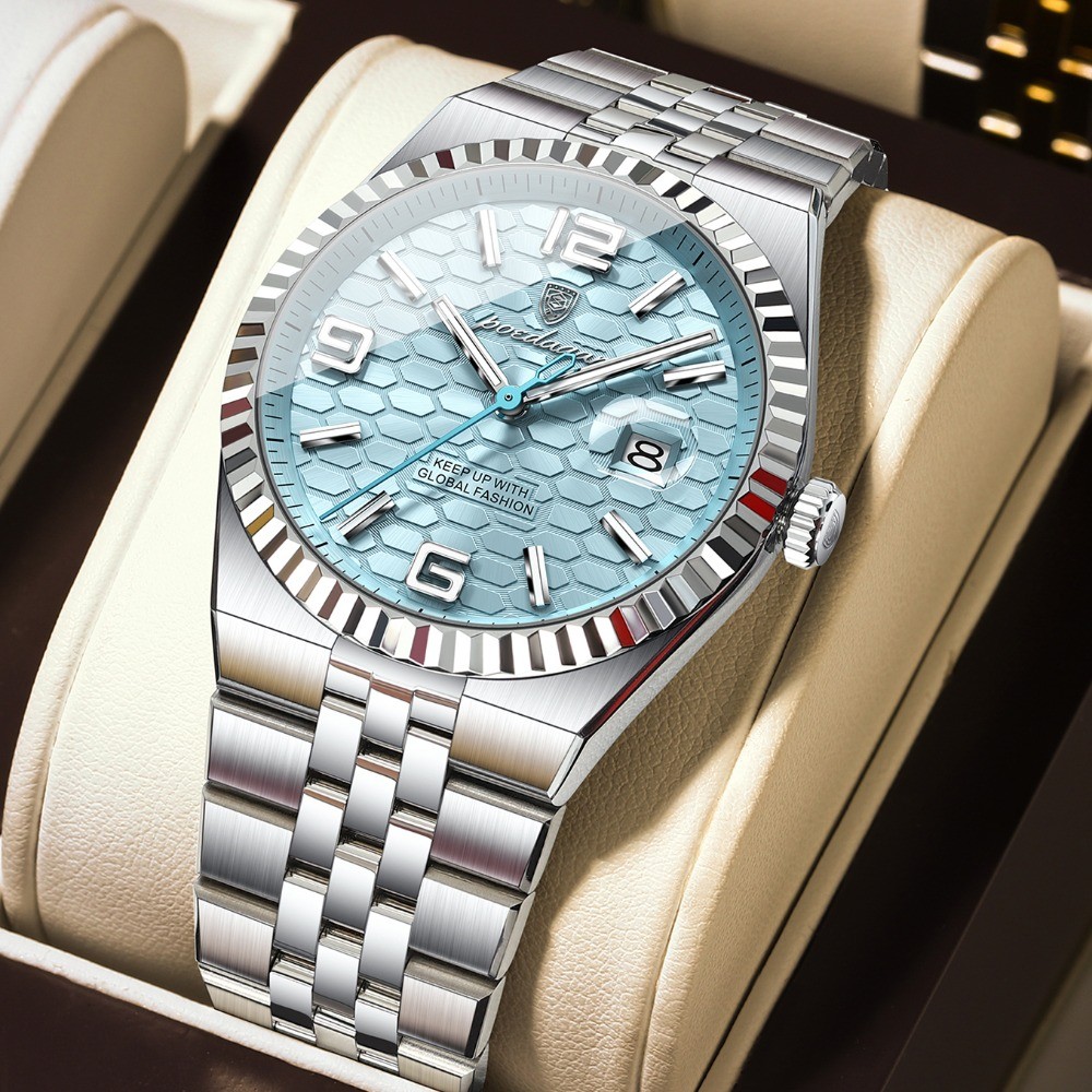 POEDAGAR Men Waterproof Luminous Date Luxury Stainless Steel Quartz Watch