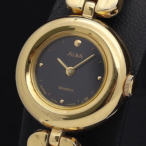 Seiko Alba V232-0230 Quartz Black Dial Bangle Ladies Watch