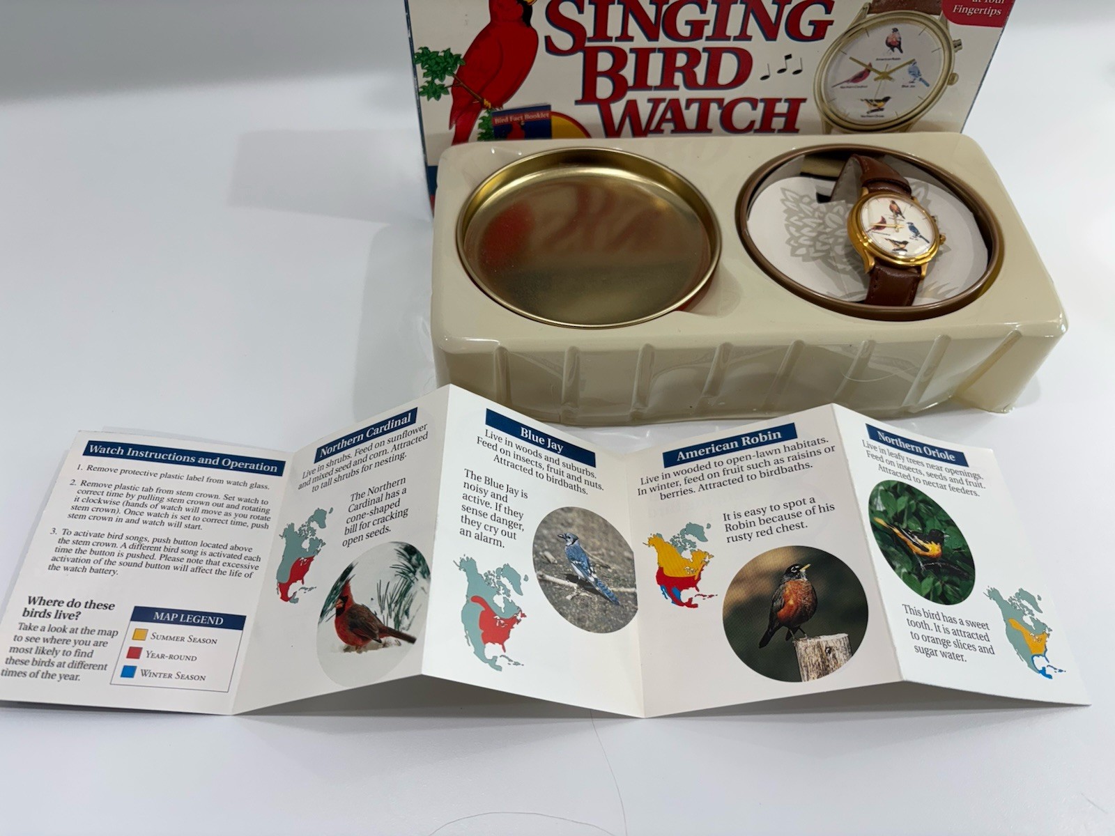 Original SINGING Bird Watch Cornell Lab Nature Sounds Leather Band Needs Battery