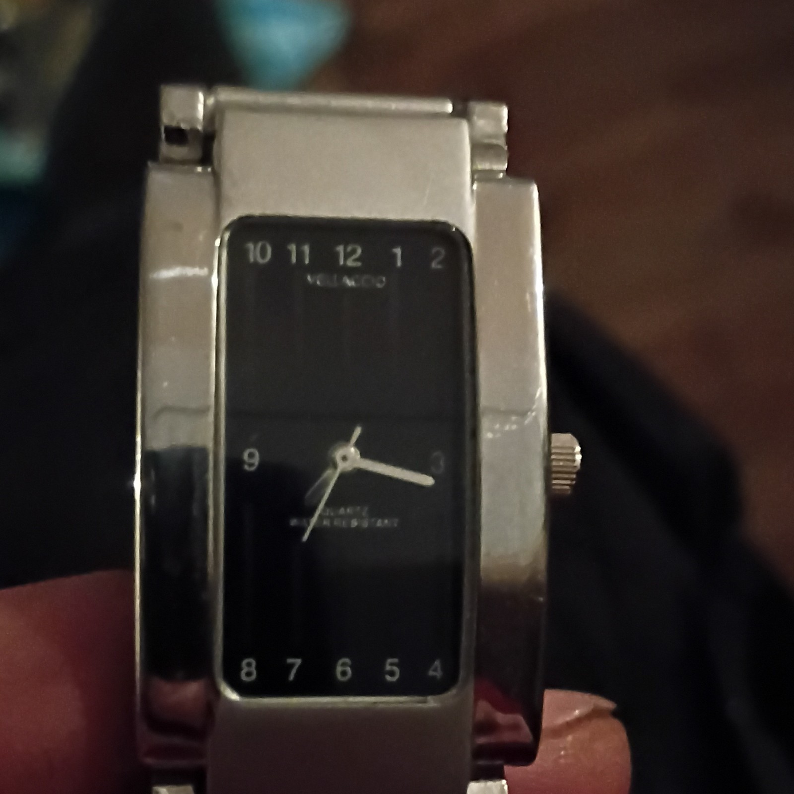 Vellaccio Quartz Rectangular Black Dial SS Silver Bracelet Water Resistant