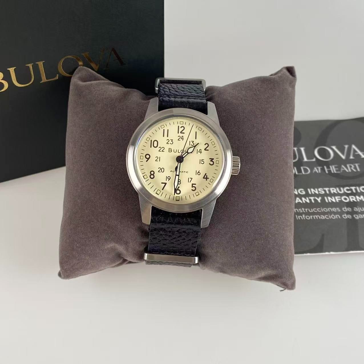 Bulova Hack Watch 96A246 Ivory Dial Leather Strap Men’s Automatic Watch 38 mm