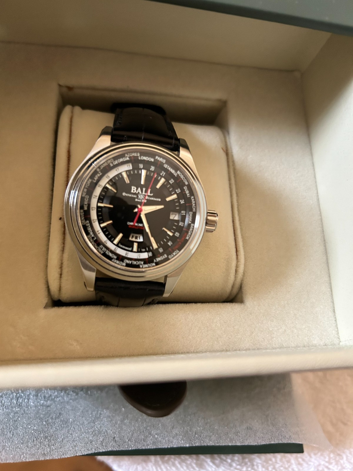 Ball Trainmaster World Time Automatic Chronometer Black Dial Men’s Watch COSC.