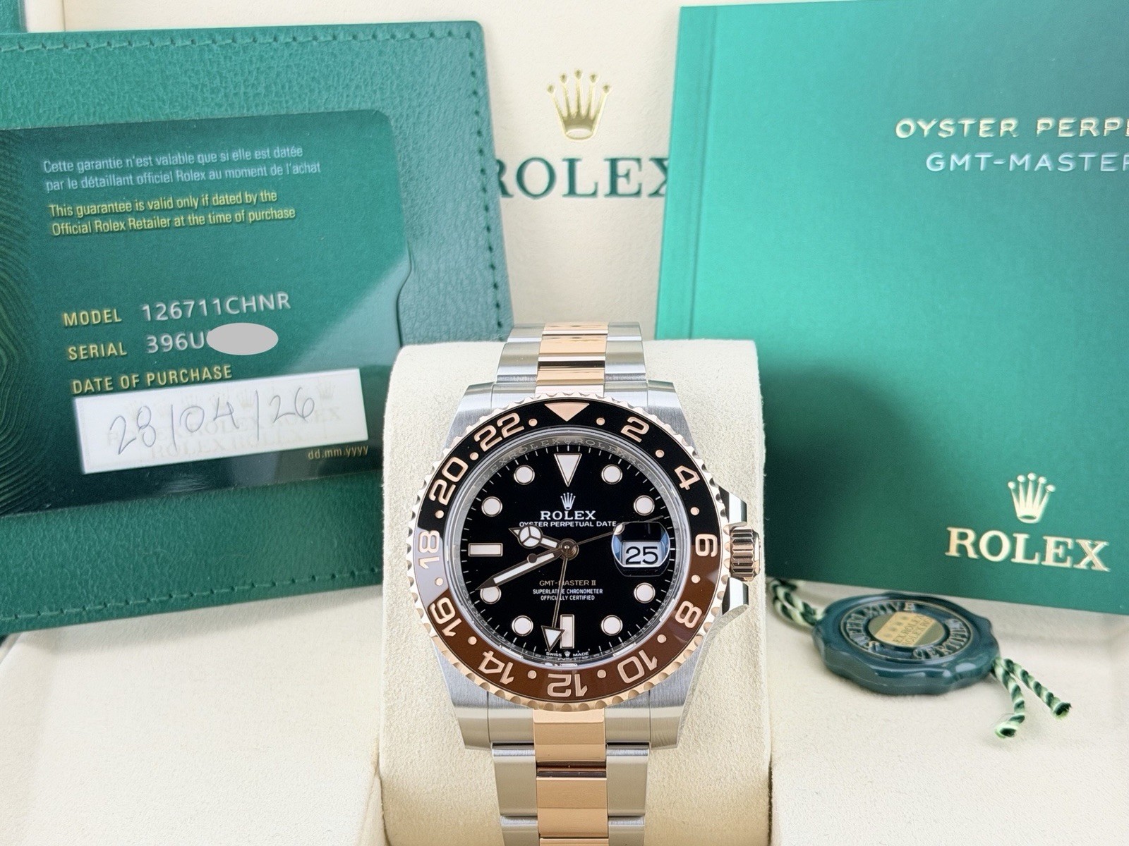 2026 Rolex GMT Master II Root Beer 126711CHNR 40mm 18k Rose Gold Steel Box Paper