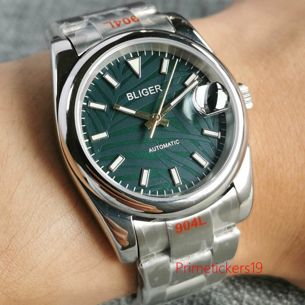 BLIGER 24 Jewels NH35A 36/39mm Automatic Men Watch Green Palm Dial Sapphire Date