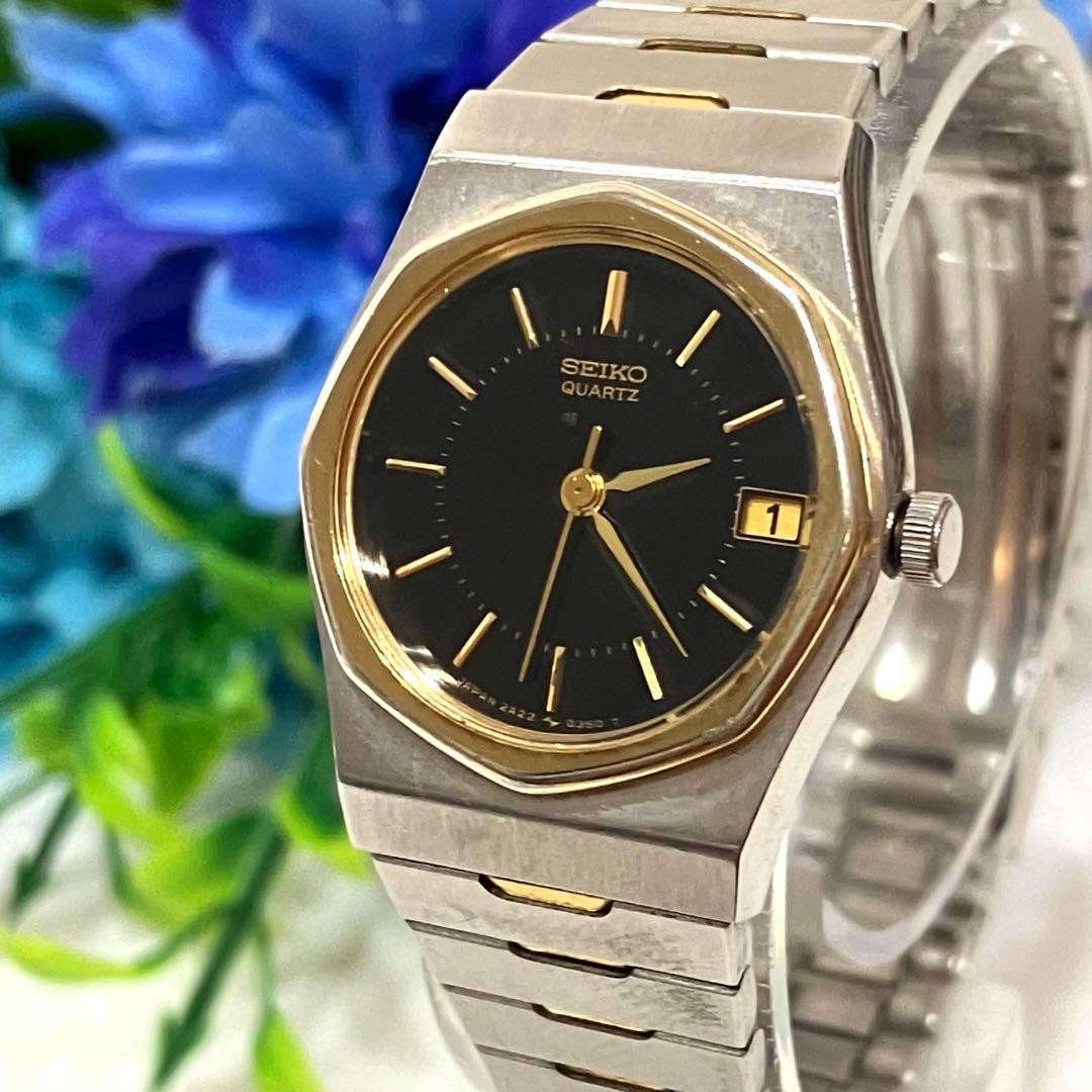 [Excellent Condition] SEIKO Octagon Gold Watch, Black, Working Condition