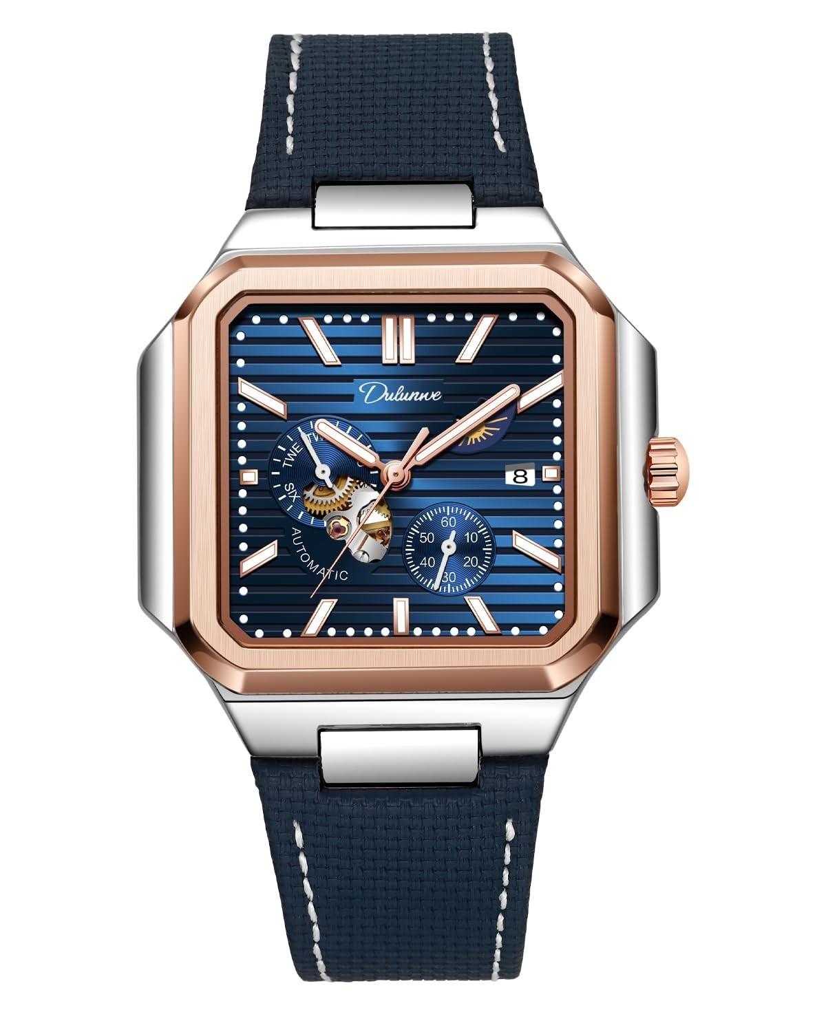 Luminous Square Automatic Watch – Men’s 24H Day/Night Running Seconds