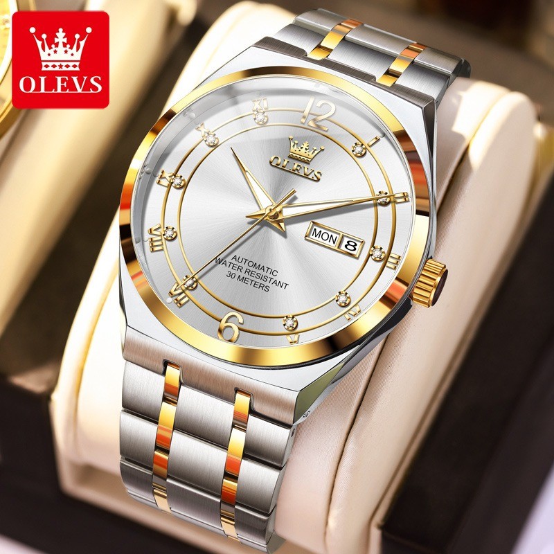 OLEVS Men Automatic Mechanical Watch Stainless Steel Luminous Date Display Watch