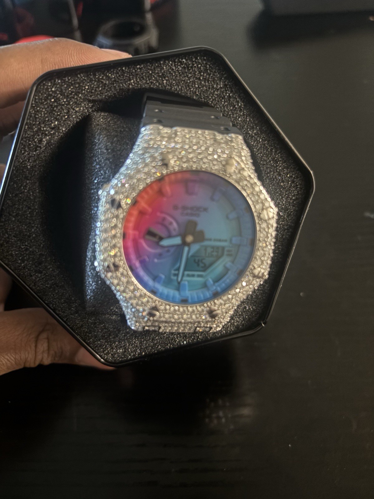 Casio G Shock GA-2100 Watch with Moissanite Bezel Iced Diamond Men’s