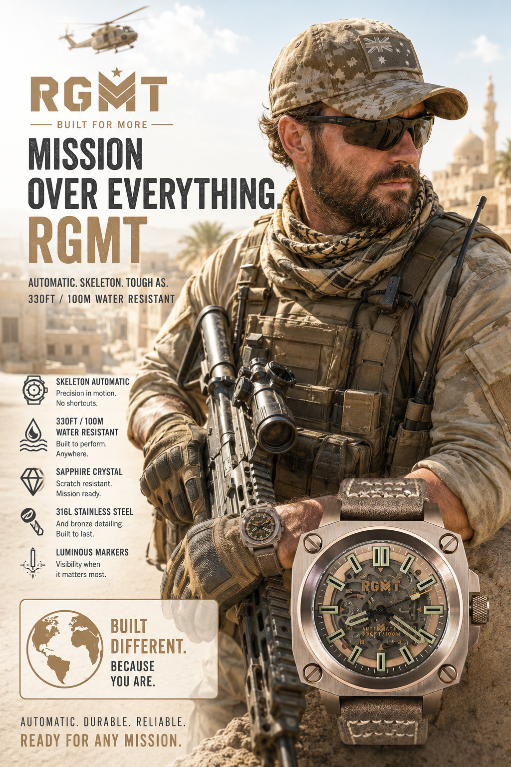 RGMT ALTIMETER AUTOMATIC SKELETON KHAKI BROWN WR10ATM RG8084