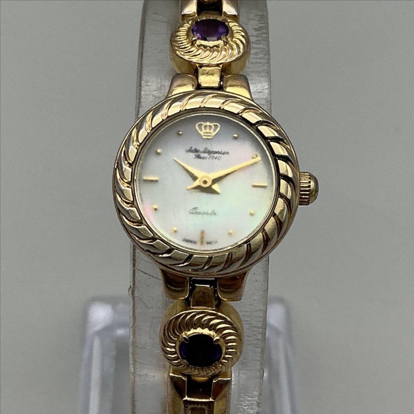 Jules Jurgensen Womens Watch 19mm MOP Dial Gold Tone Gem Bracelet New Battery 7″