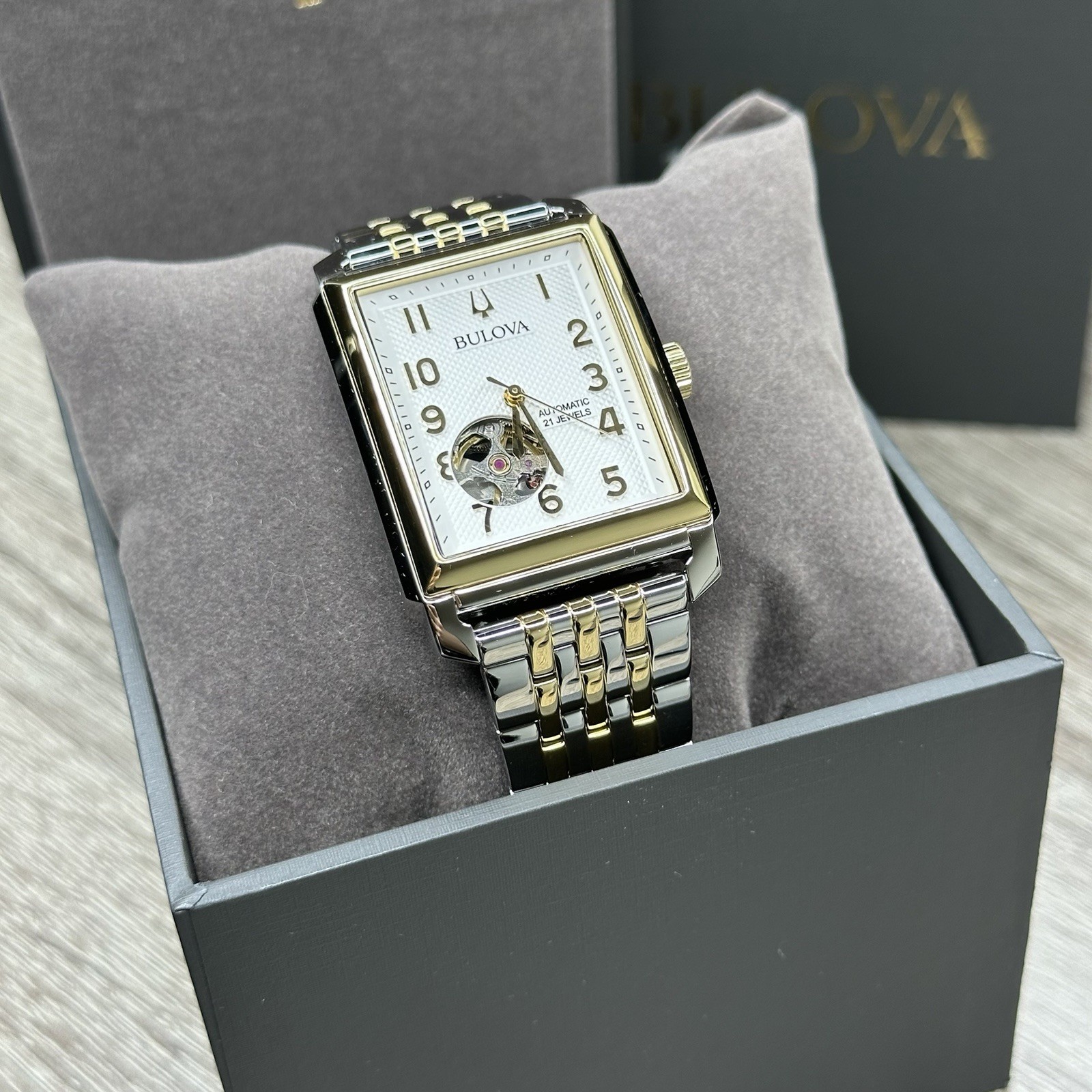 NEW✅AUTOMATIC✅ Bulova Sutton Rectangle Two-Tone 33mm Men’s Watch 98A308 $595