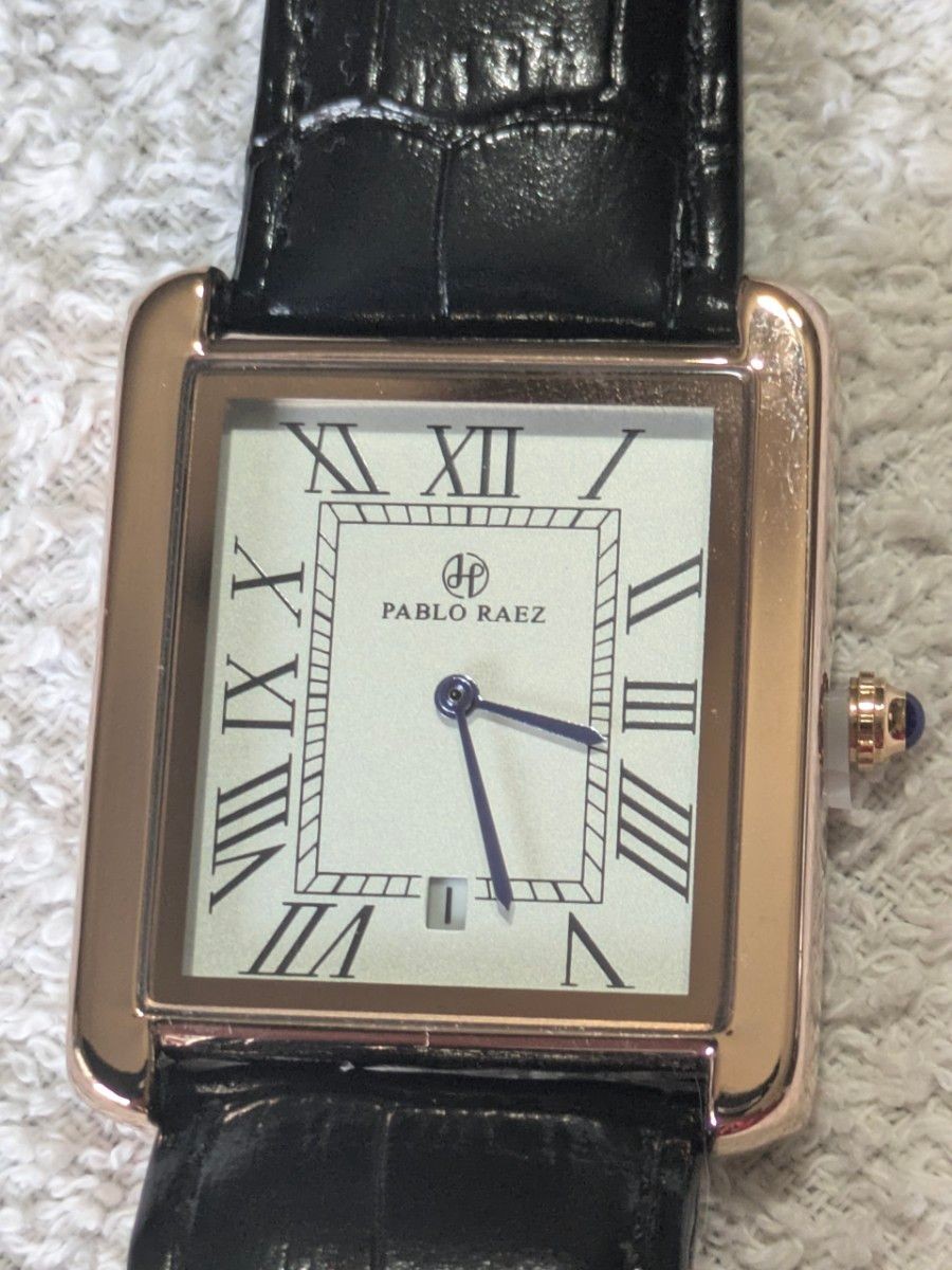 PABLO RAEZ New Rectangular Tank Date Homage Watch Blue Hands Rose Gold x Black L