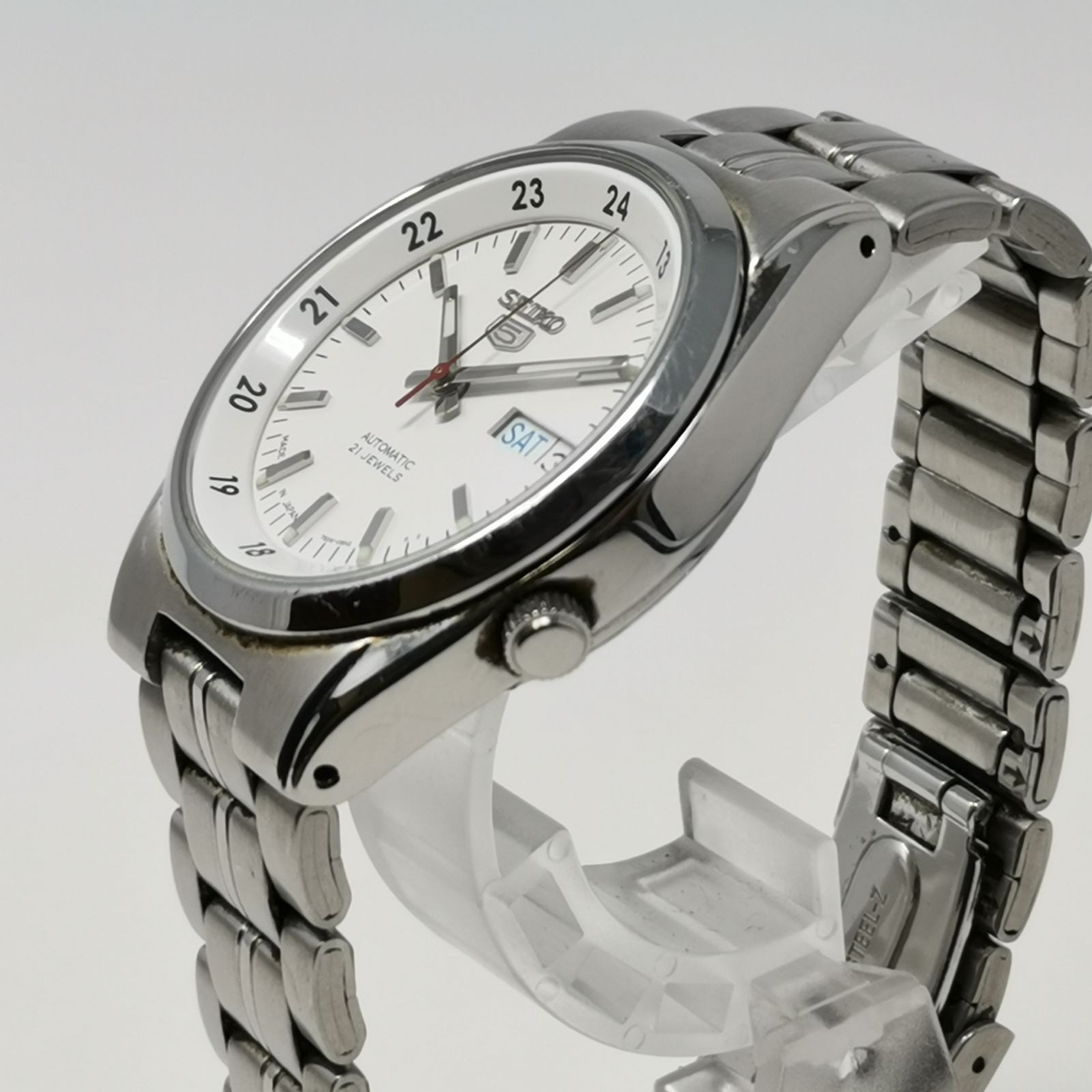 SEIKO 5 automatic 7S26 02C0 white transparent back 21 jewels From Japan