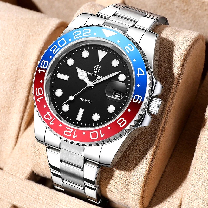 41MM QINGXIYA Quartz Men’s Luxury Watch Stainless 30M Waterproof Luminous Analog
