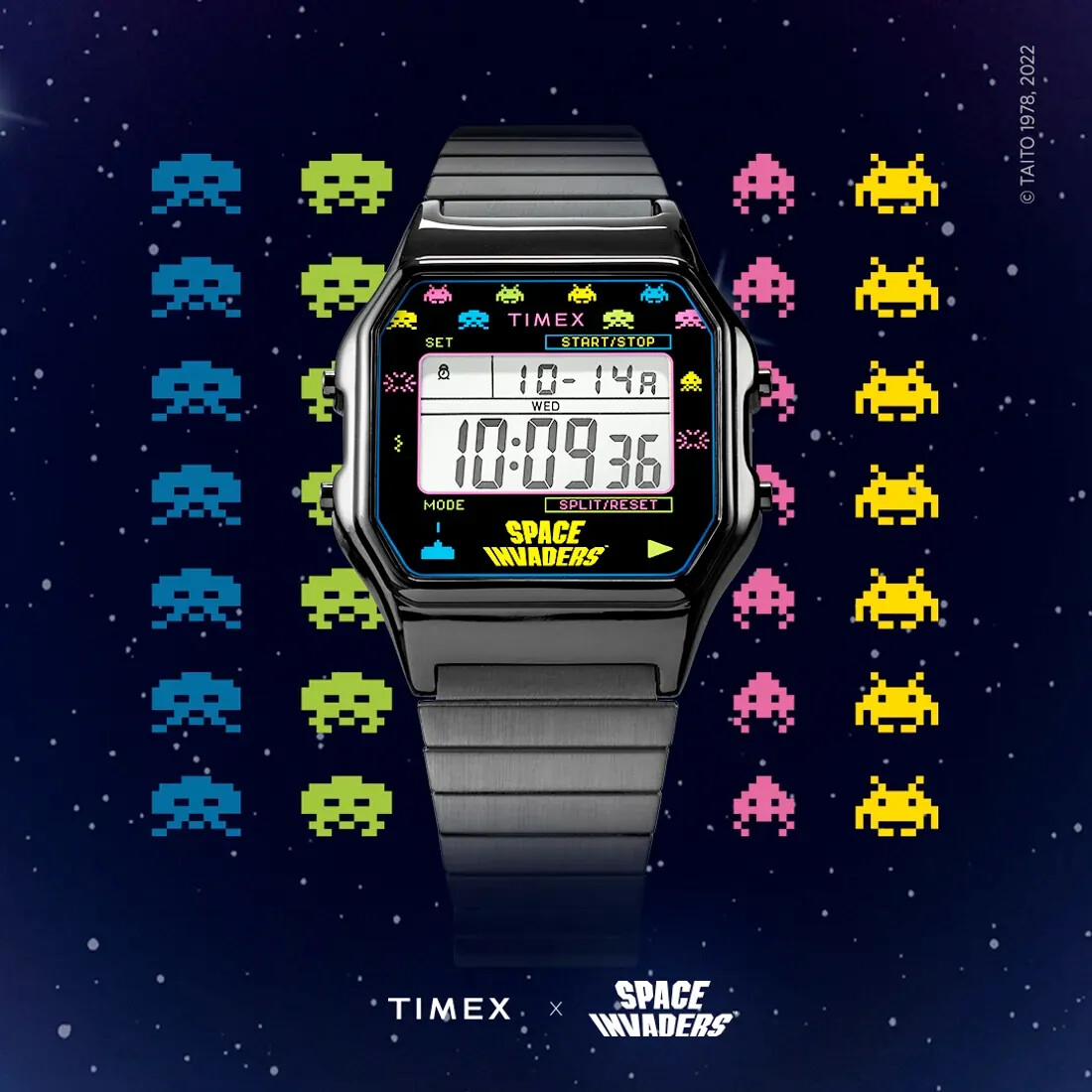 Timex T80 x Space Invaders Nostalgic Arcade Style Watch TW2V39900 Backlight 34mm