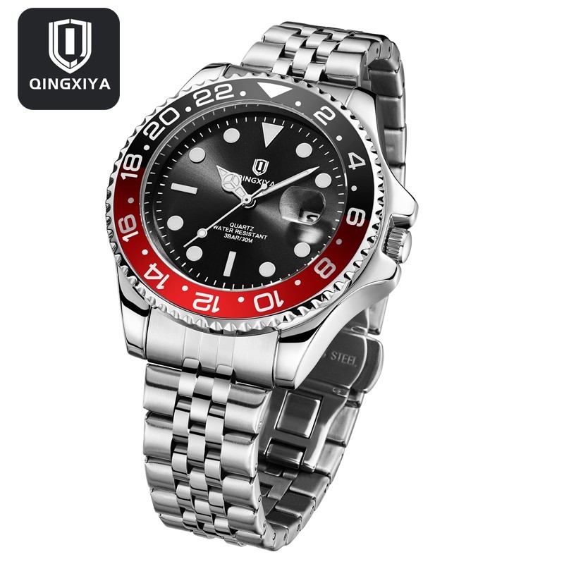 43MM QINGXIYA Quartz Business Men Watch Luxury Waterproof Stainless Steel Analog