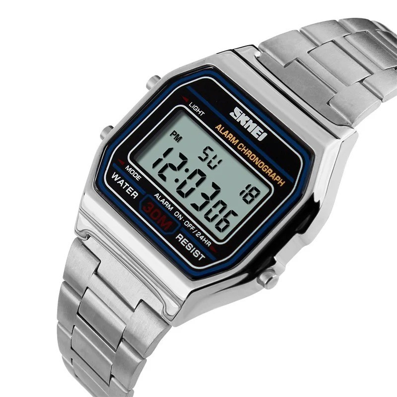 SKMEI SK1123 Unisex LED Digital Watch Stainless Steel Waterproof Chronograph