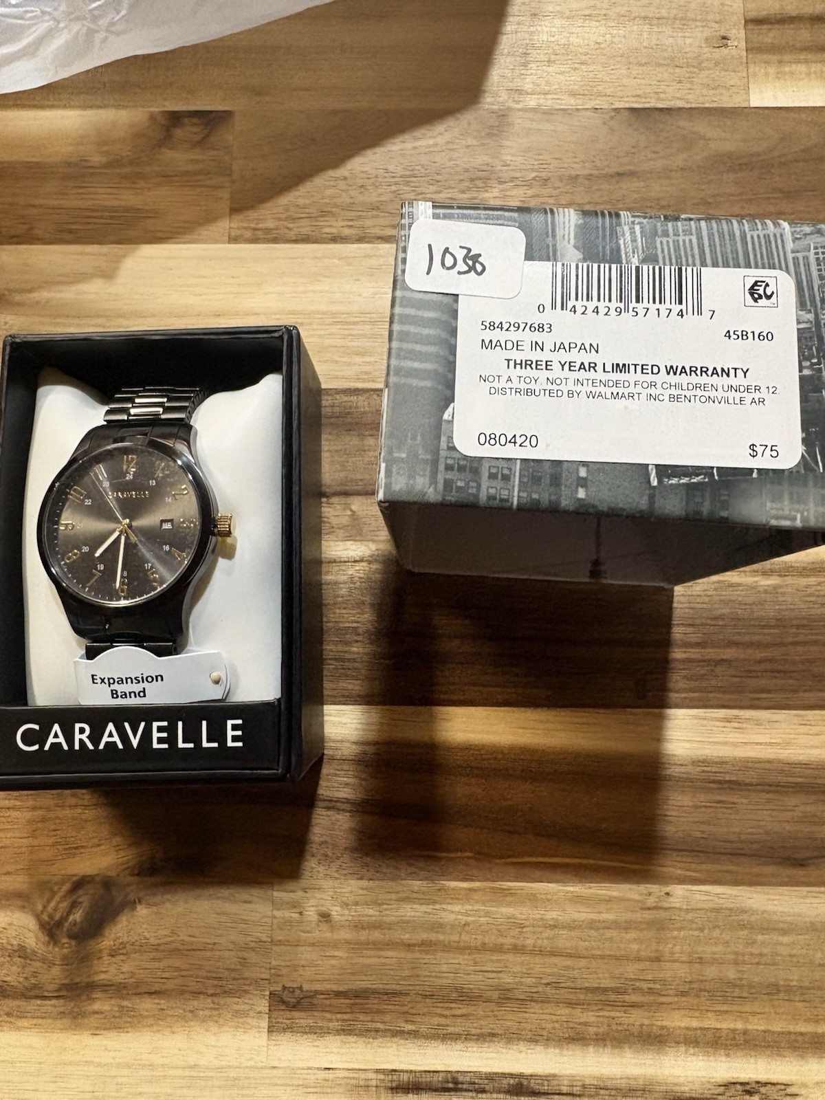 Caravelle Men’s Quartz Black Sunburst Dial Date 42mm Black Metal Bracelet w/ Box