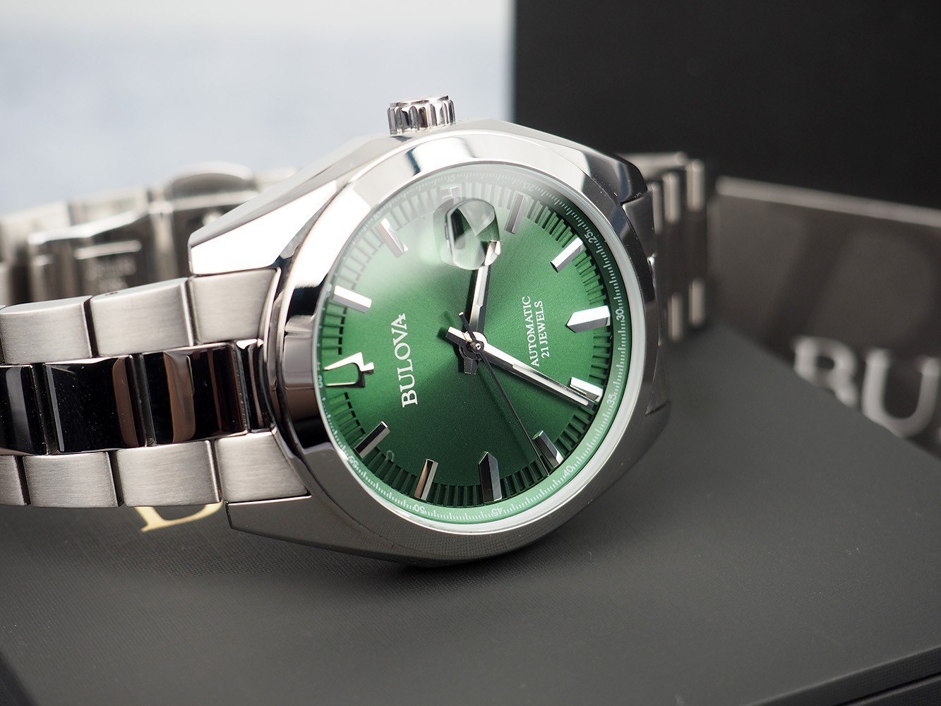 Bulova Surveyor Automatic Green Dial Stainless Steel Men’s Watch 39 mm – 96B429