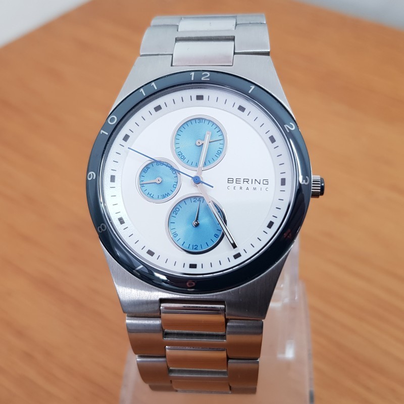 Mens Ultra Slim Steel & Ceramic Bering Minimalist Dress Date Watch 32339-707