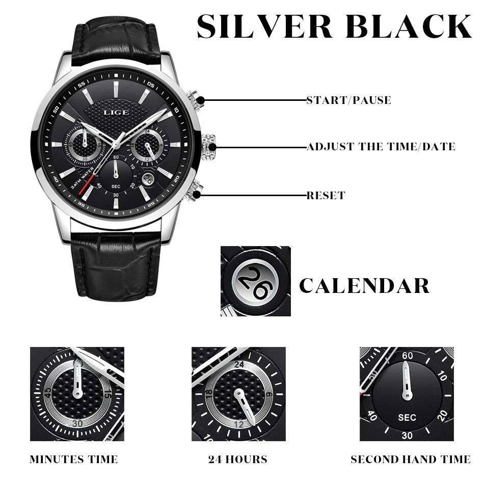 Men Women Watch Multifunction Luminous Date Display Quartz Movement Waterproof
