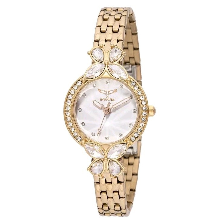 Invicta Wildflower I GoldTone Pavè Crystal Bezel Butterfly Womens Watch 33mm
