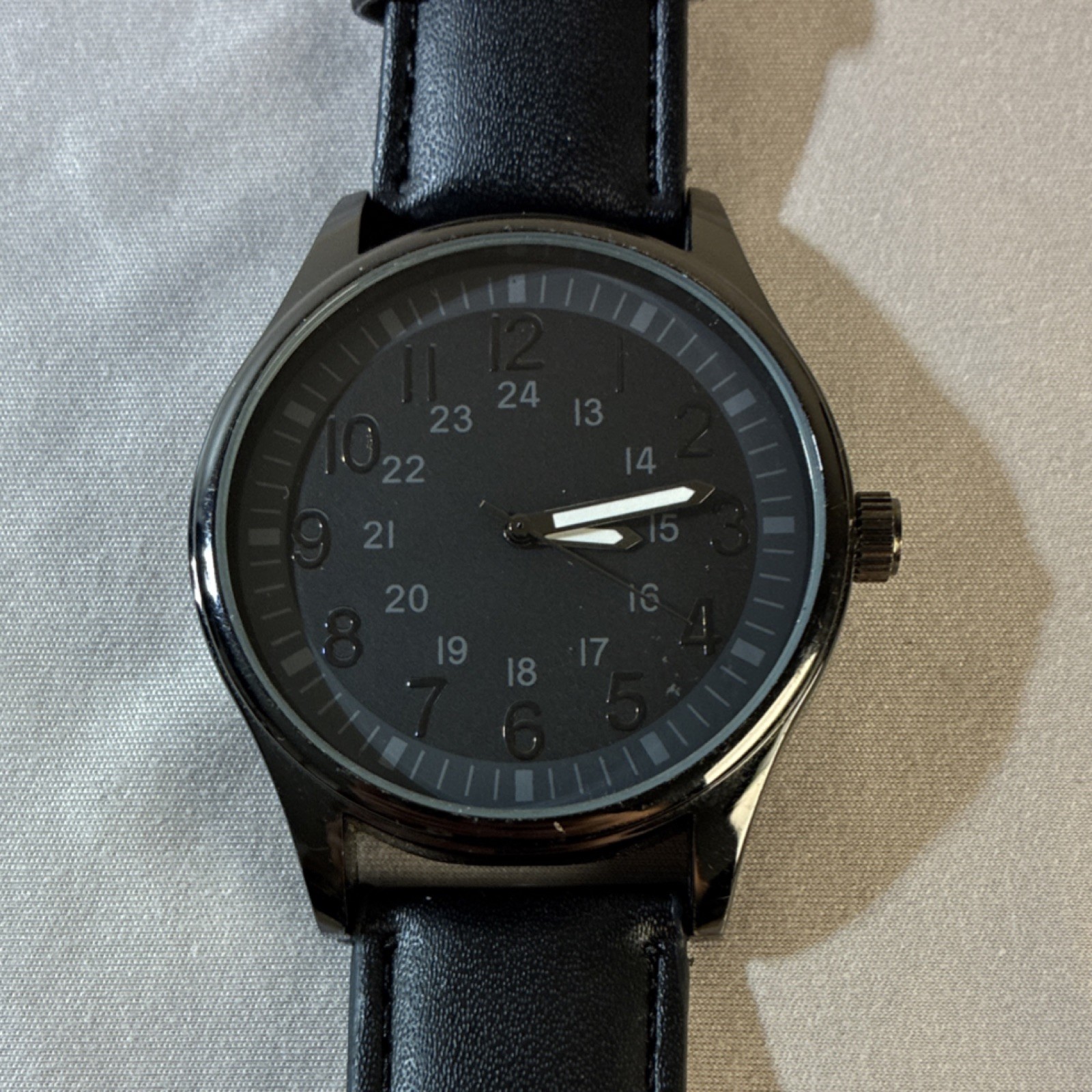 FMD Men’s Analog Quartz Wristwatch Black Leather Band Black Dial