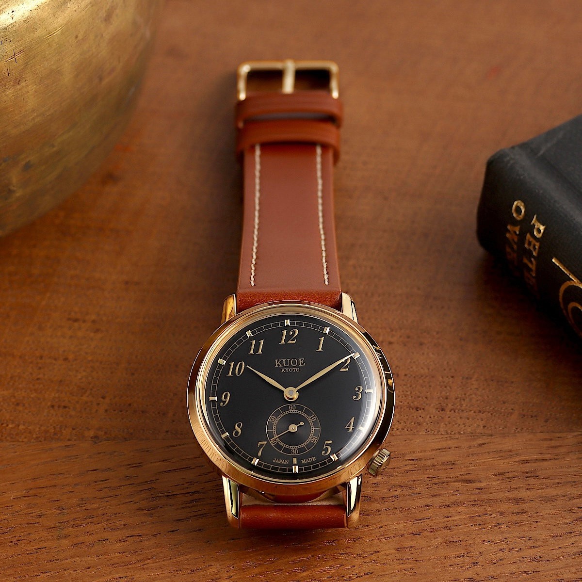 KUOE KYOTO OLD SMITH 90-007 Small Seconds Automatic Black Dial Whiskey Leather