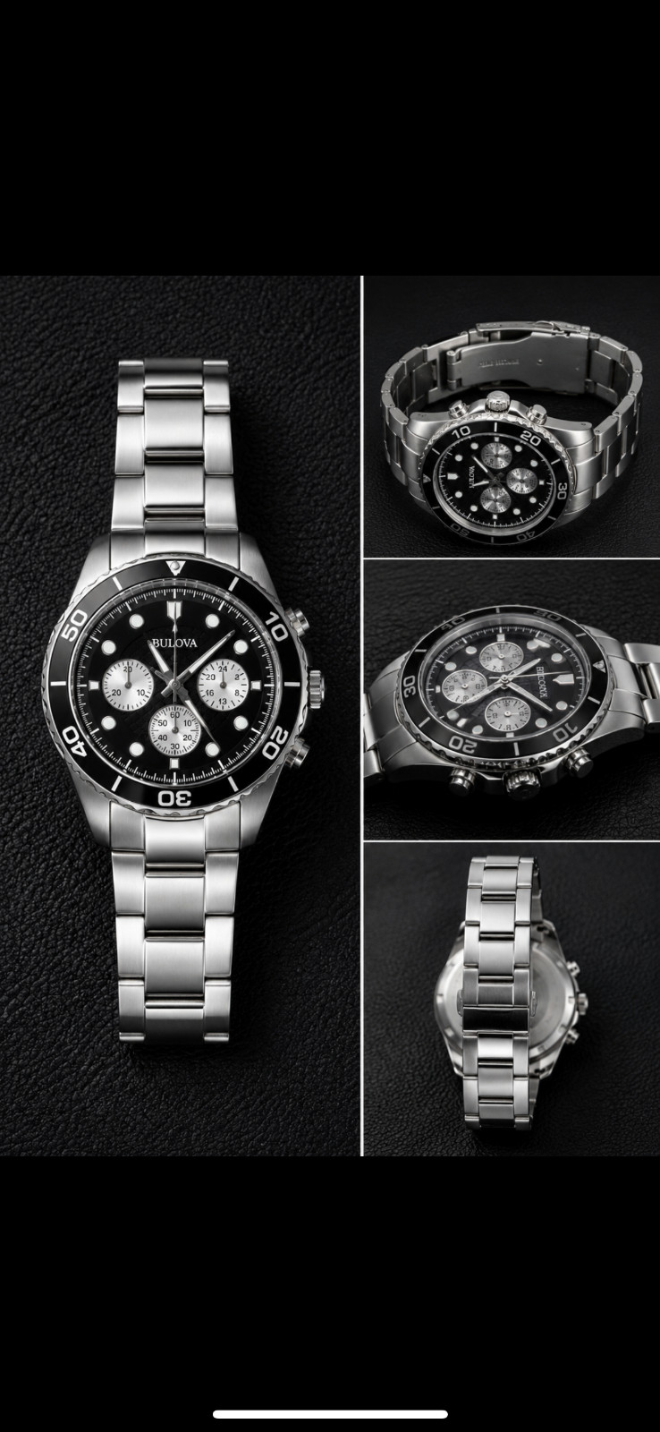 BULOVA Black Dial Chronograph Stainless Steel Men’s Watch – 98A154