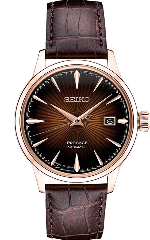 Seiko Presage Cocktail Time 40.5mm Burgundy Dial Leather Band Watch SRPB46