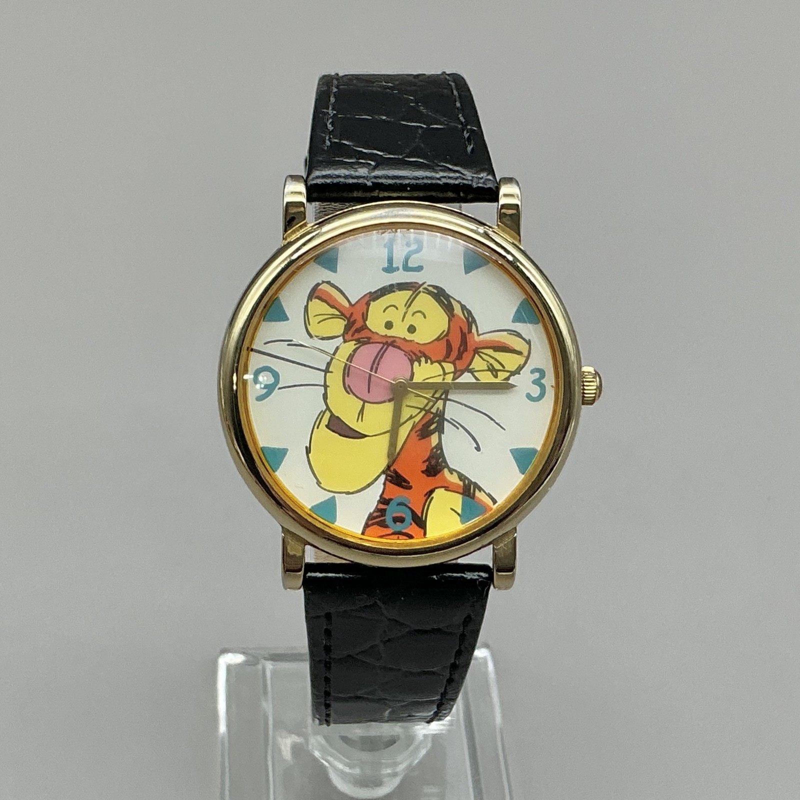 Timex Womens Watch Pooh Tigger Multicolor Dial Black Leather Strap Quartz Analog