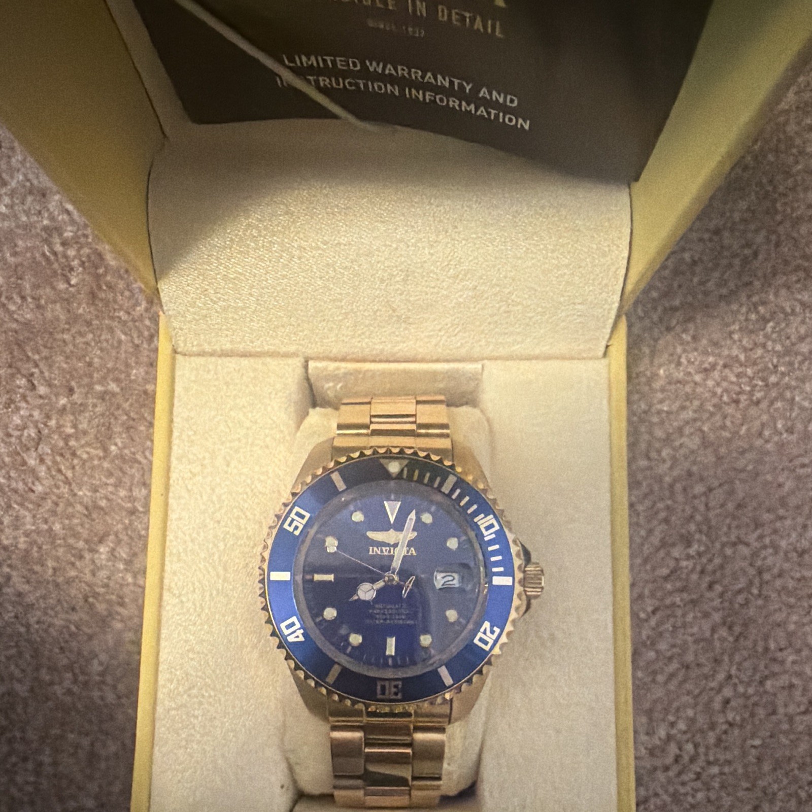 Invicta Pro Diver Automatic Gold Stainless Steel Blue Dial Men’s 200m Date Watch