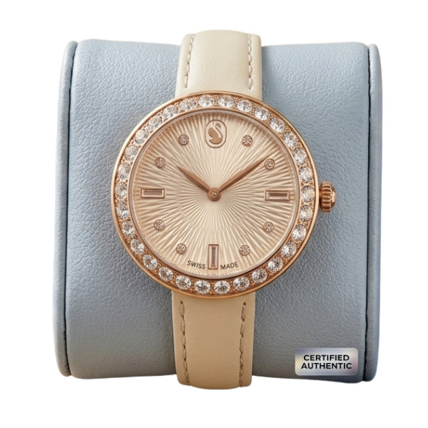SWAROVSKI Matrix Watch Rose Gold Tone Beige Leather Strap 5672968 Swiss Made New