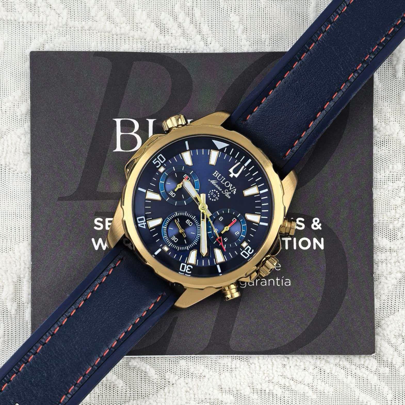 Bulova Marine Star 97B168 Blue Dial Rubber Strap Men’s Chronograph Quartz Watch