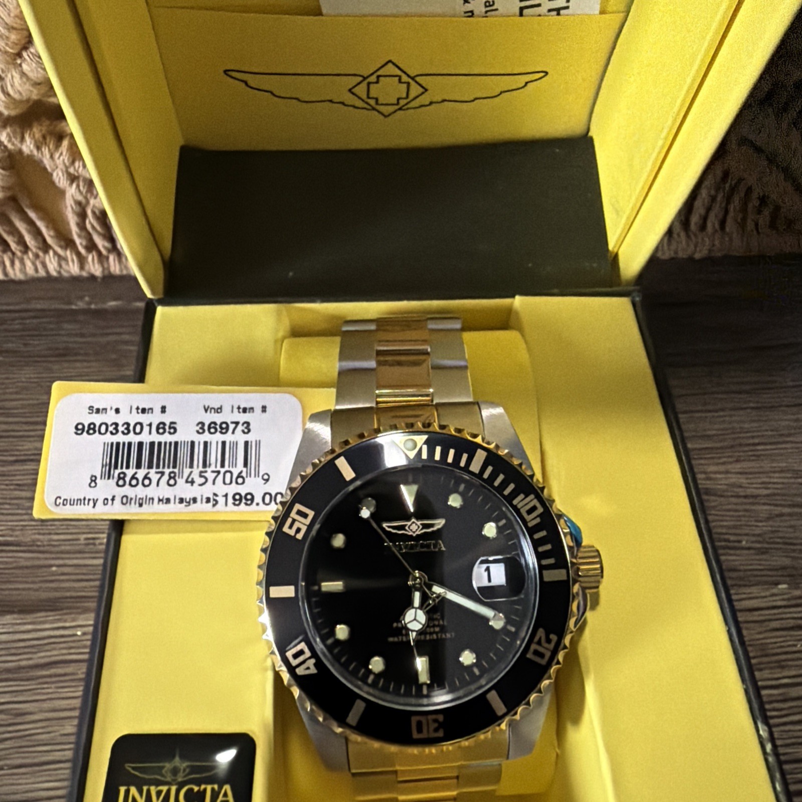 Invicta Men’s Pro Diver Automatic 44mm Stainless Steel Watch, Black Dial, 36973