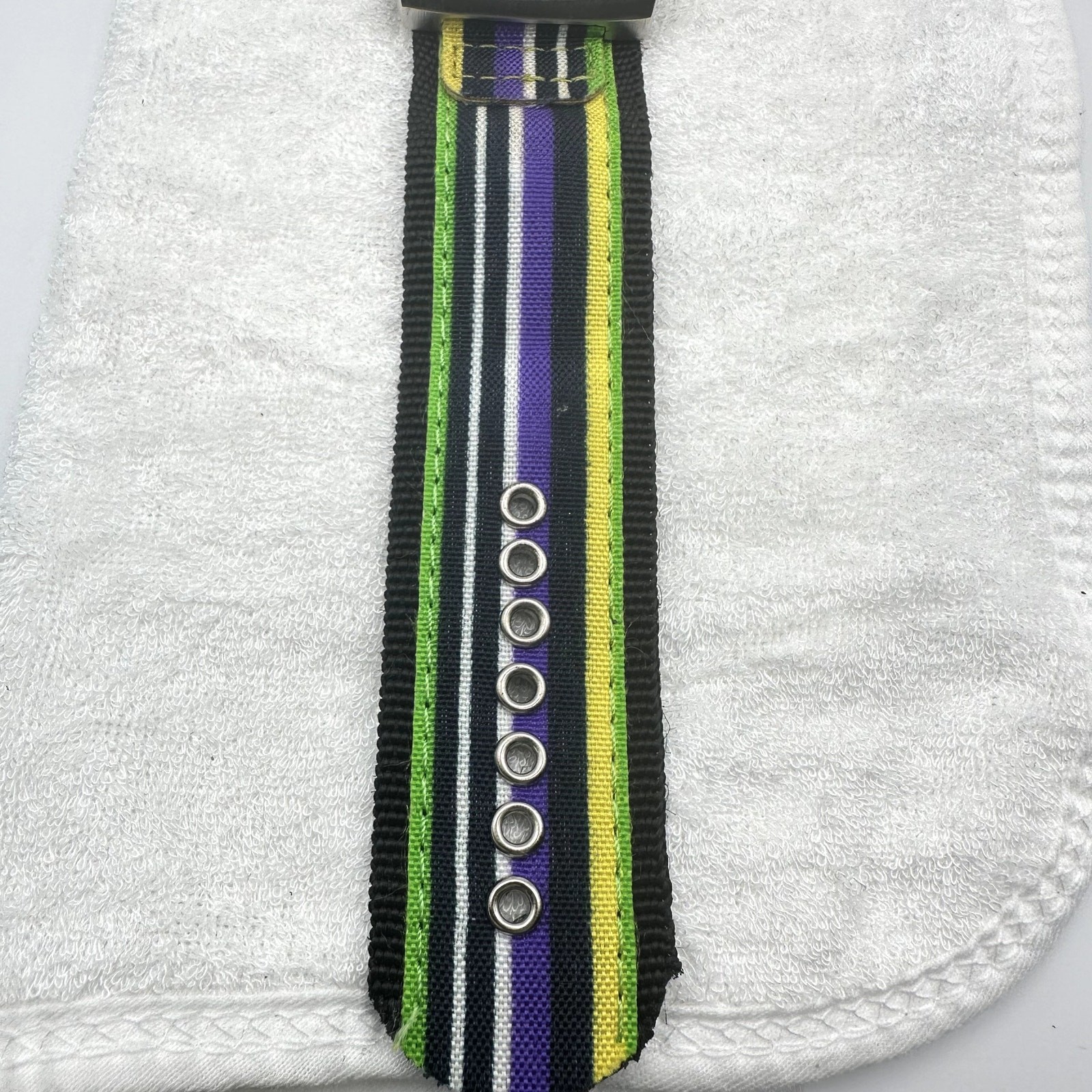 Paul Jardin Rectangular Quartz Watch Silver Tone Case Multicolor Fabric Strap