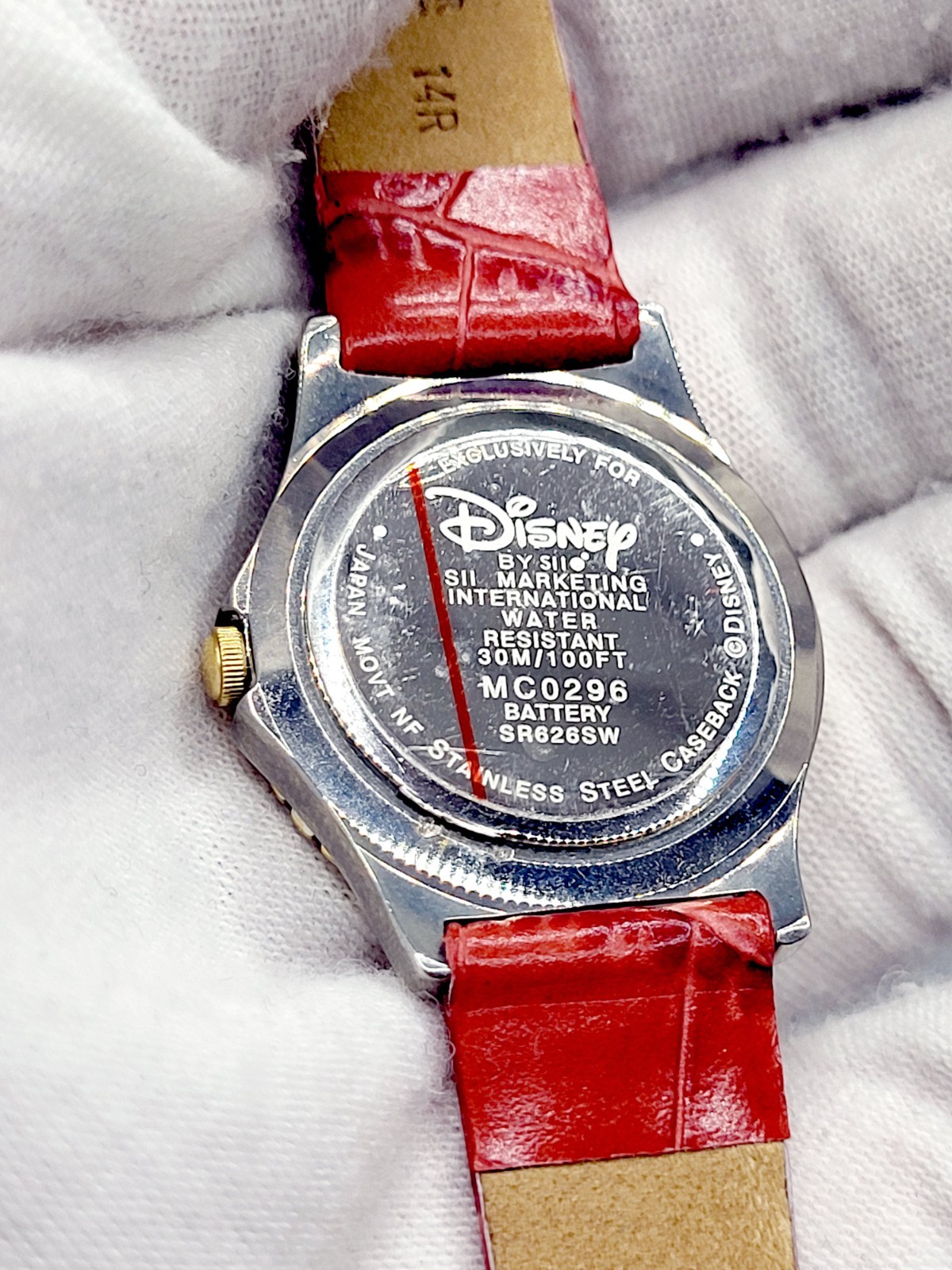 Rare [New] 1990s Disney Mickey Mouse Vintage 26mm Red Leather Band Women’s Watch