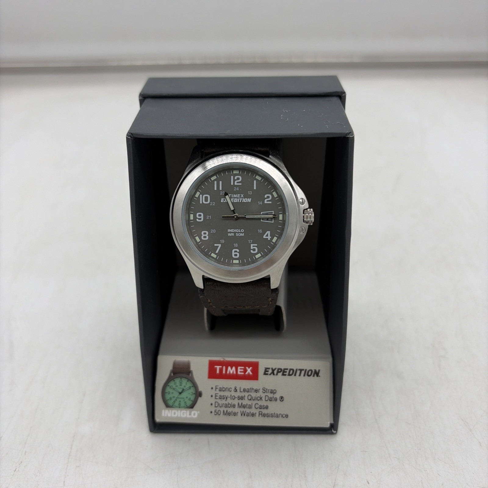 Timex Mens Expedition Watch Brown Fabric & Leather Strap Grey Face T40091WX